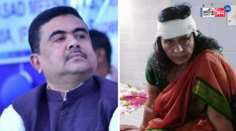 Opposition leader Suvendu Adhikari met injured BJP councilor Meena Devi Purohit | Sangbad Pratidin