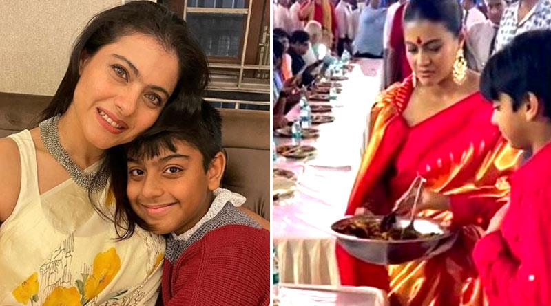 Kajol appreciates son Yug as he served 'Bhog' At Durga Puja | Sangbad Pratidin
