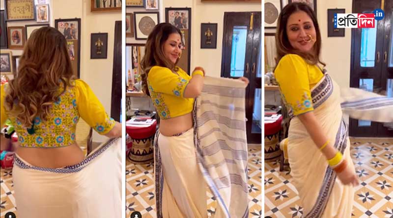 Swastika Mukherjee wears Saree in just a Minute, See video | Sangbad Pratidin