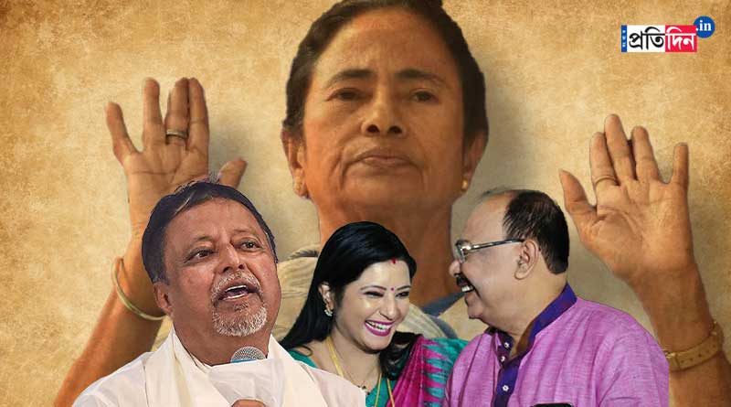 Mukul Roy, Sovan Chatterjee and Baisakhi Banerjee at CM Mamata Banerjee's Kalighat residence to celebrate BhaiPhota | Sangbad Pratidin