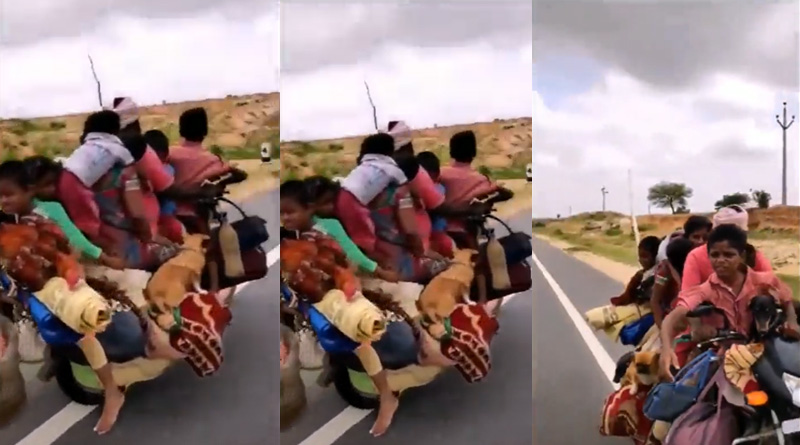 Viral Video of a Man travels with five kids, a woman, two dogs and many other stuff on scooter | Sangbad Pratidin