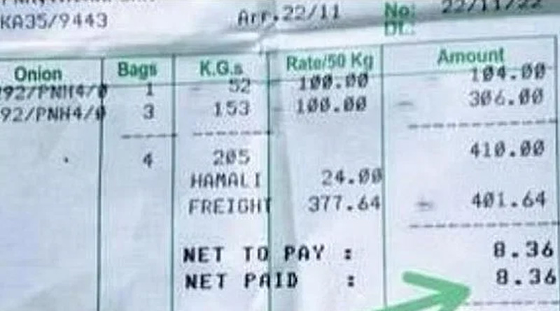 A Karnataka Farmer travels 415 km to Bengaluru to sell onions and gets Rupees 8.36 for 205 kg | Sangbad Pratidin