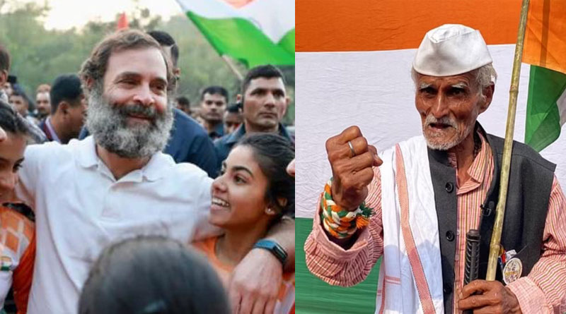 Karuna Mishra, the oldest man in the Rahul Gandhi-led Bharat Jodo Yatra। Sangbad Pratidin