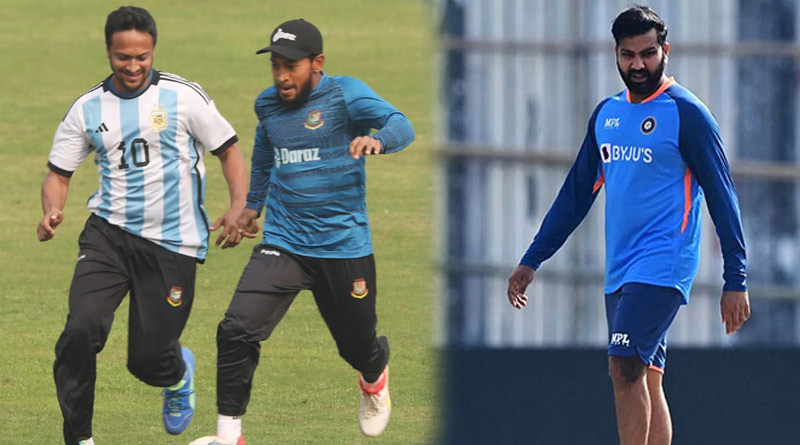 Shakib Al Hasan playing football during practice ahead of India clash | Sangbad Pratidin