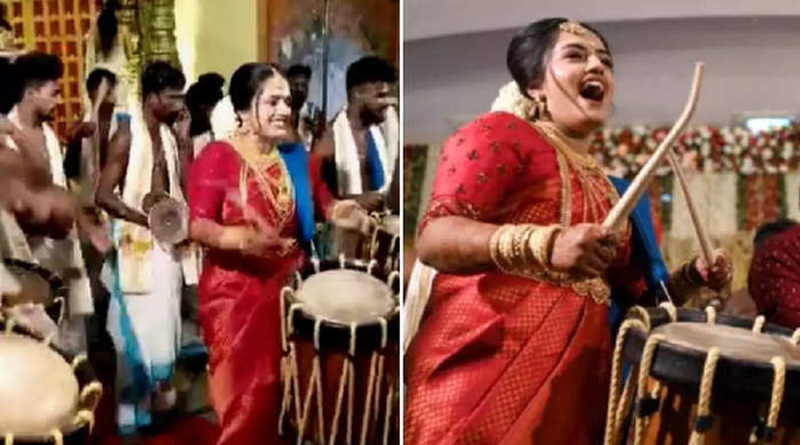 Viral Video of Kerala bride enthusiastically plays chenda at her wedding | Sangbad Pratidin