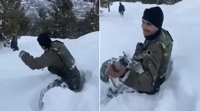 Indian Army jawan walks through snow, viral video gathers praise | Sangbad Pratidin