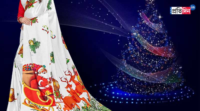Santa Clause saree in demand during Christmas in Kolkata | Sangbad Pratidin