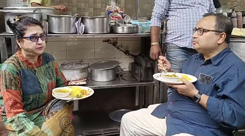 Satabdi Roy and Kunal Ghosh sat on the pavement of Kolkata and having lunch together, TMC MP replies recent controversy | Sangbad Pratidin