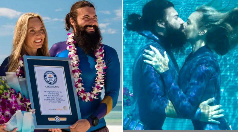 Couple sets world record by 4 minutes 6 seconds kiss underwater | Sangbad Pratidin