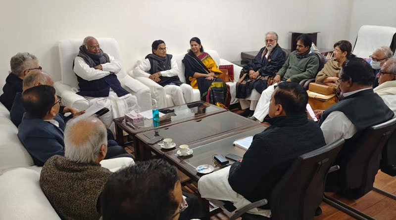 Opposition parties meeting in LOP Mallikarjun Khargeji’s chamber in Parliament building | Sangbad Pratidin