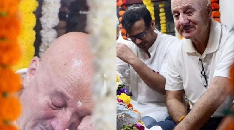Anupam Kher breaks down, wipes away tears at best friend Satish Kaushik's funeral| Sangbad Pratidin