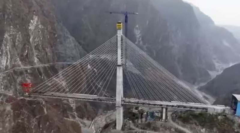 India's first cable-stayed rail bridge on Anji river in J-K near completion। Sangbad Pratidin