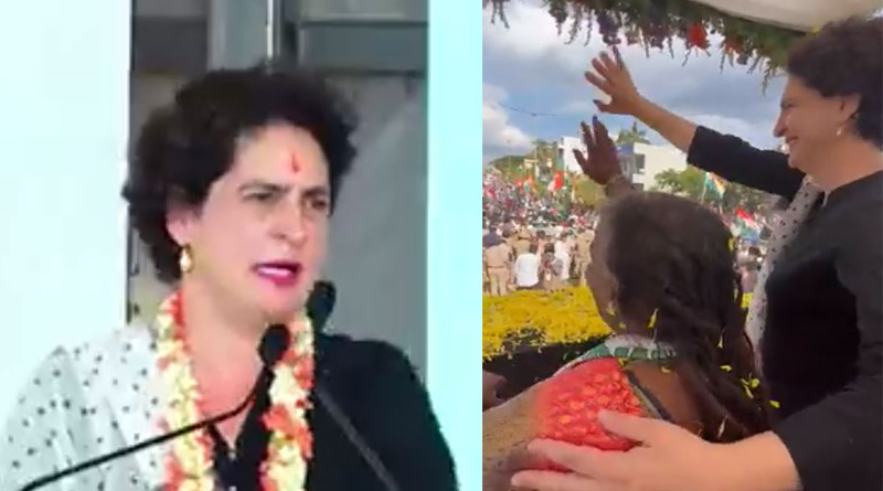 Karnataka Polls: Priyanka Gandhi Comes Out Of Vehicle, Brings Sanitation Worker To Campaign। Sangbad Pratidin