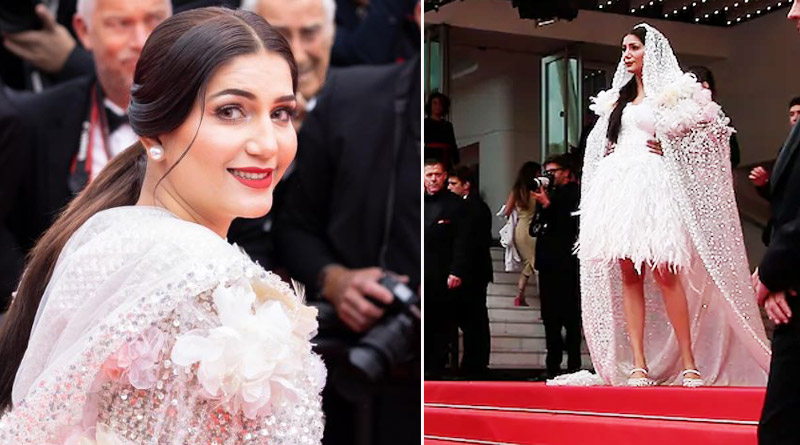 Sapna Choudhary walks red carpet in feather dress, trending Ghoonghat | Sangbad Pratidin