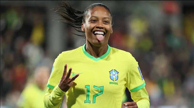Brazil midfielder Ary Borges celebrates her hat trick during the team's 2023 FIFA Women's World Cup opener against Panama । Sangbad Pratidin