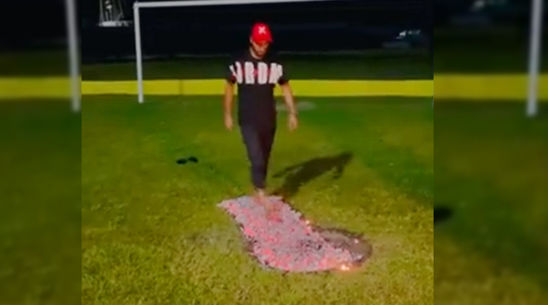A video of Bangladesh star opener Mohammad Naim Sheikh walking fearlessly on fire is making rounds on social media । Sangbad Pratidin