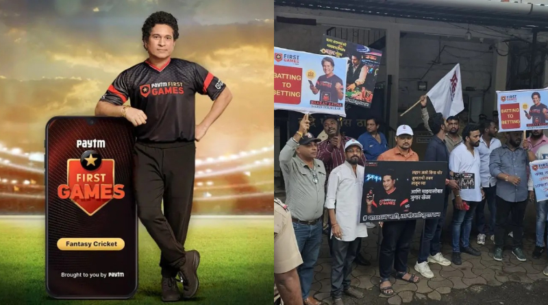 Bacchu Kadu protests outside Sachin Tendulkar’s Mumbai home over online gaming advertisement। Sangbad Pratidin