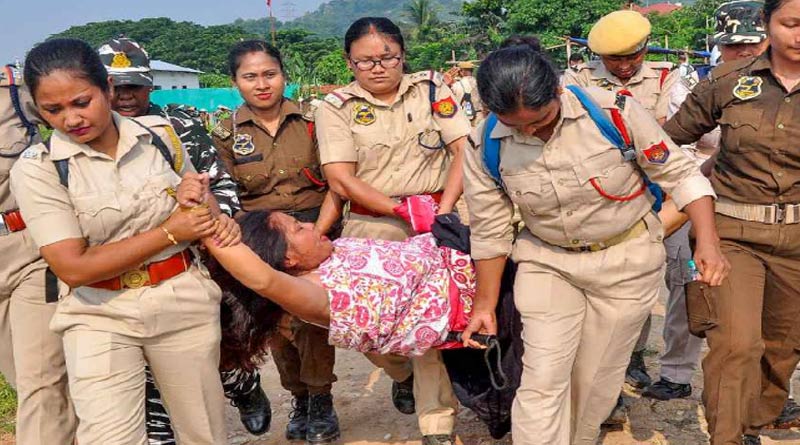 Women stage semi-nude protest against anti-encroachment drive in Guwahati। Sangbad Pratidin