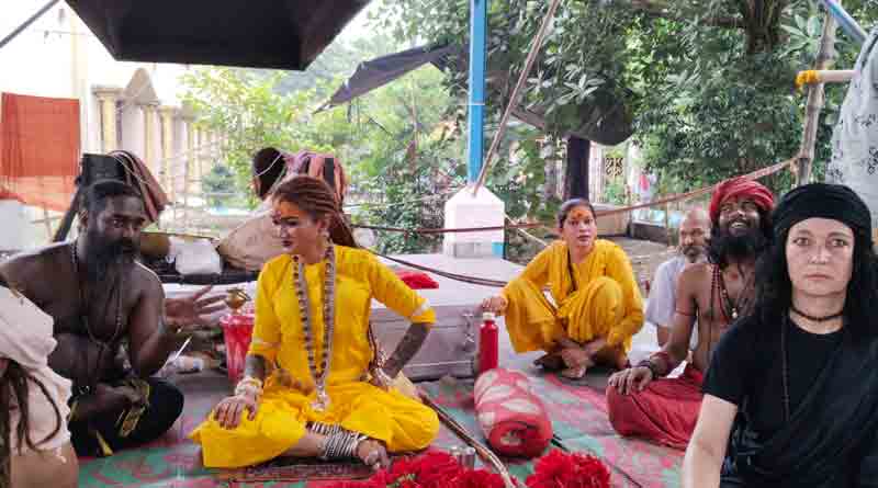 Russian Nun at Tarapith burning ghat for prayer in on Koushiki Amavasya
