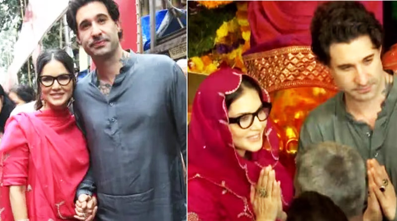 Sunny Leone visits Lalbaugcha Raja with husband Daniel, Watch } Sangbad Pratidin