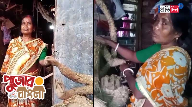 Gramer Durga Puja: 'Jai Dugga', Madhabi has been making the idol of Goddess Durga with inspiration for 35 years | Sangbad Pratidin