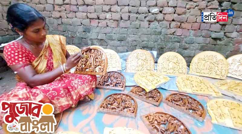 Village Durga Puja: Ahead of Durga Puja wooden Durga idol's demand increased । Sangbad Pratidin