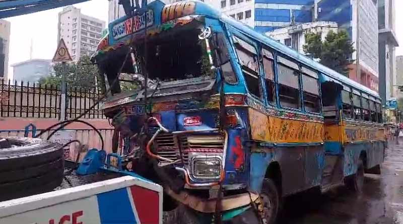 Bus collided with car while over taking, met accident in Salt Lake । Sangbad Pratidin