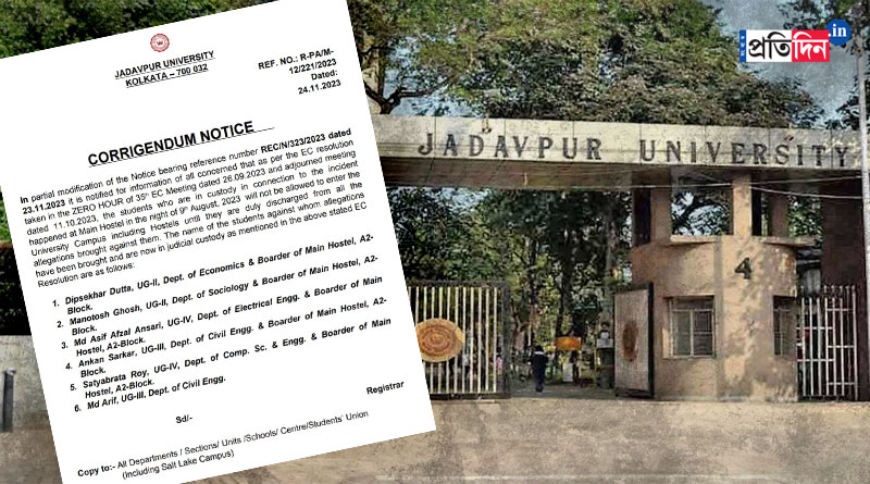 JU Student Death: Jadavpur University Bans to enter the campus and hostel of accused of ragging case | Sangbad Pratidin