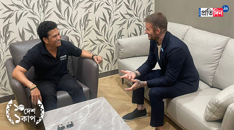 ODI World Cup 2023: David Beckham at Wankhede and had a chat with Sachin Tendulkar । Sangbad Pratidin