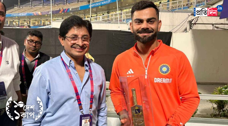 ICC ODI World Cup 2023: CAB gifts Virat Kohli golden bat on 35th birthday following India's win at Eden against South Africa। Sangbad Pratidin