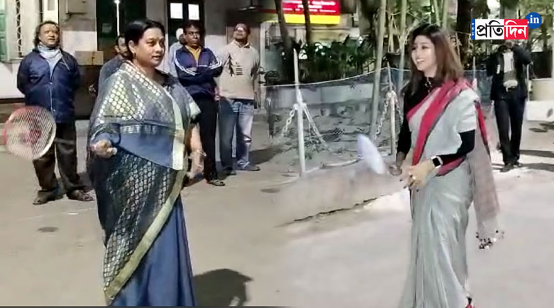 TMC MLA Lovely Moitra and Firdousi Begum played badminton after meeting at Sonarpur | Sangbad Pratidin