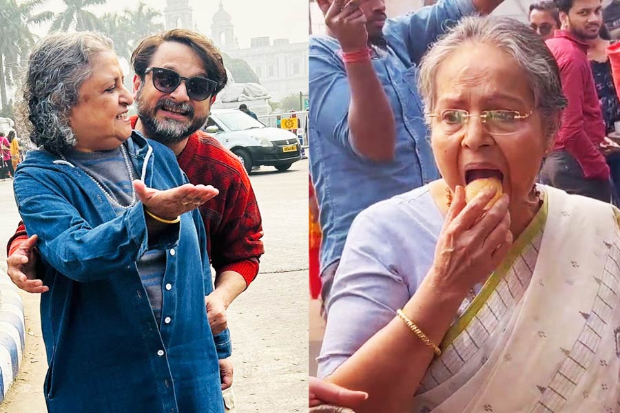 Rakhee Gulzar enjoying Fuchka at Victoria Memorial in Kolkata | Sangbad Pratidin