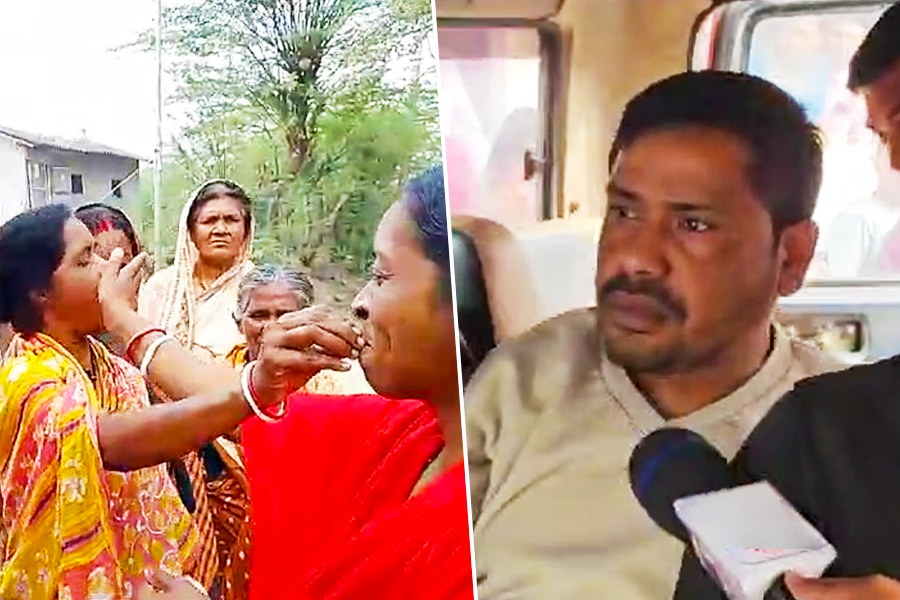 Women in Sandeshkhali celebrate by distributing sweets after Shibu Hazra arrested | Sangbad Pratidin