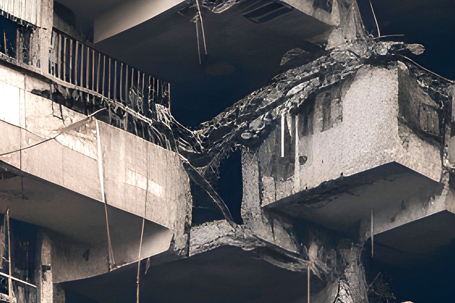 Part of a building collapse at picnic garden