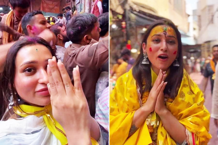 Mimi Chakraborty visits Vrindavan ahead of Holi