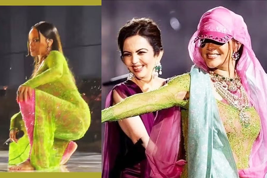 Rihanna suffers wardrobe malfunction during performance in Jamnagar