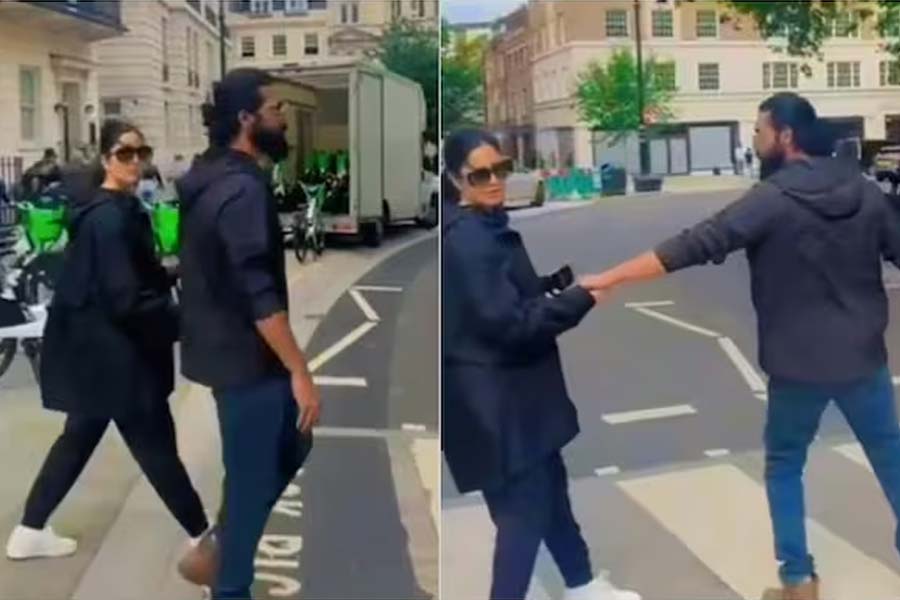 Katrina Kaif stops Vicky Kaushal as she spots a camera on them in London
