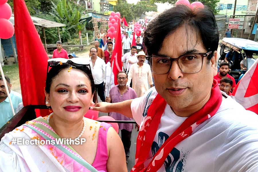 Sreelekha Mitra campaigns for CPIM candidate Debdut Ghosh