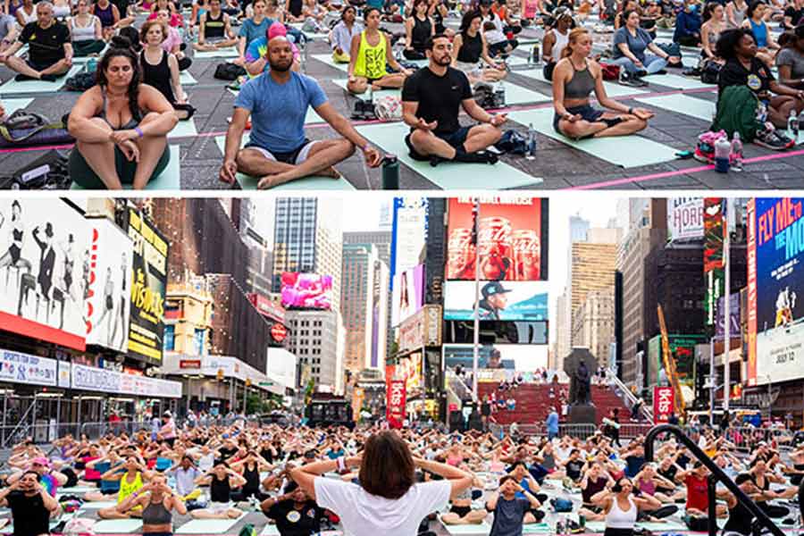 International Yoga Day celebrates at Times Square in New York