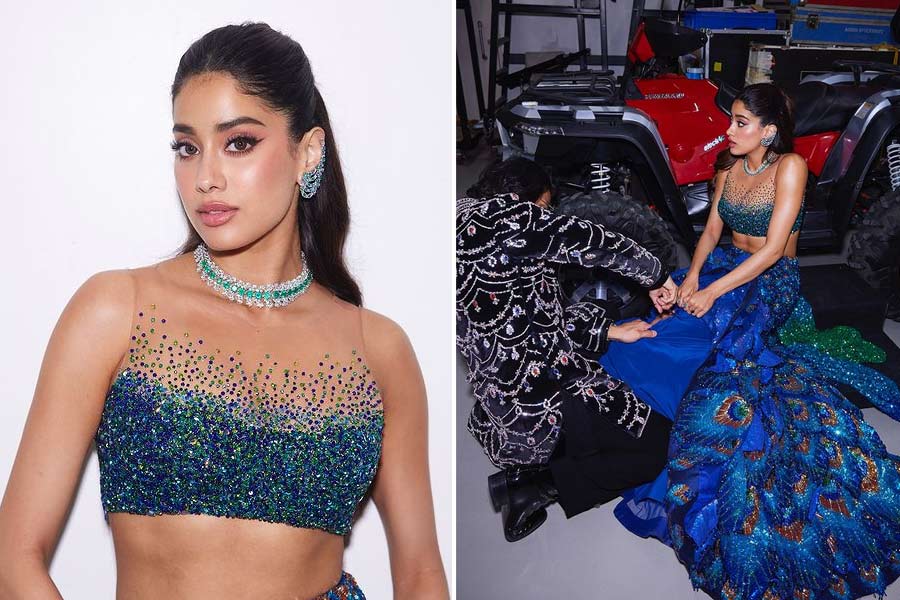 Actress Janhvi Kapoor's BF Shikhar Pahariya fixes her dress at Ambani bash, see pics