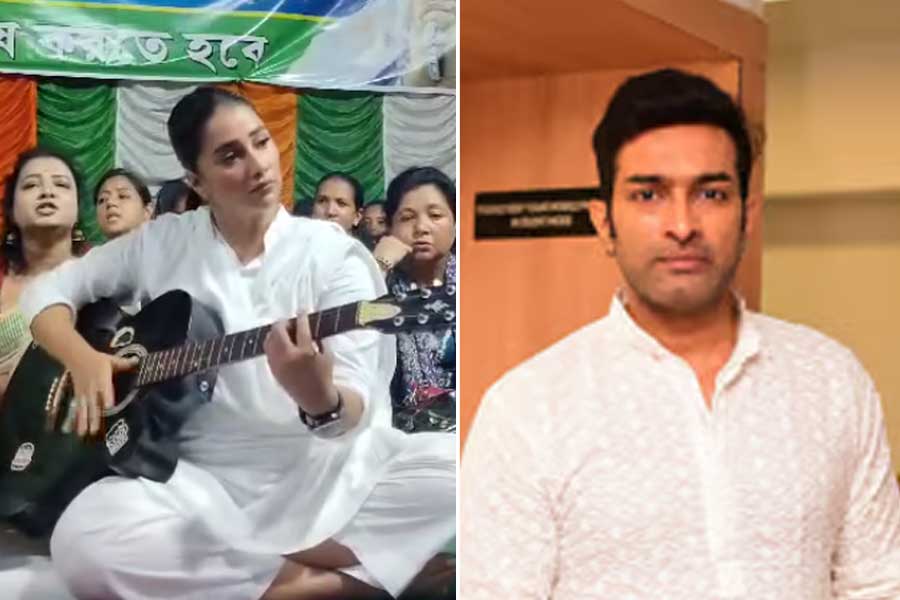 RG Kar Protest: Sayantika Banerjee playing guiter, Jeetu Kamal reacts