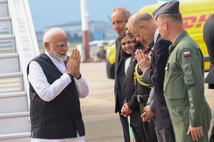 Prime Minister Narendra Modi arrives in Poland