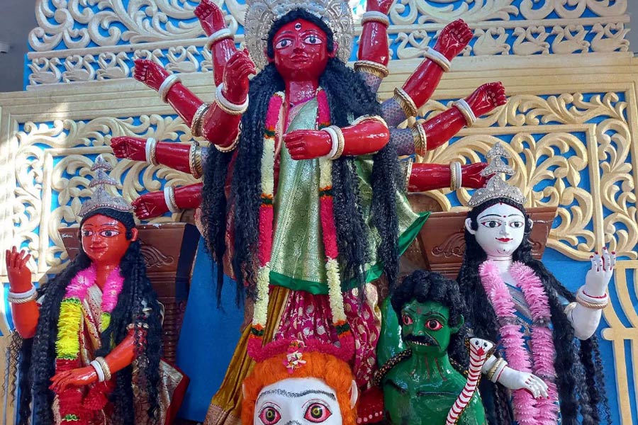 Durga Puja 2024: Red Durga idol decorated during Durga Puja in Bangladesh