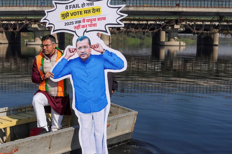 BJP's Parvesh Verma dips Arvind Kejriwal's cutout in Yamuna amid pollution row