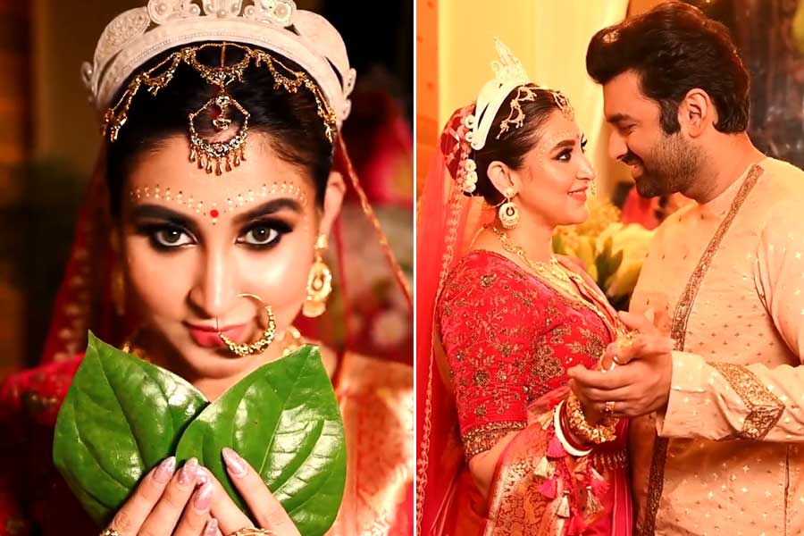Ankush, Oindrila as bride-groom look for designer Abhishek Roy
