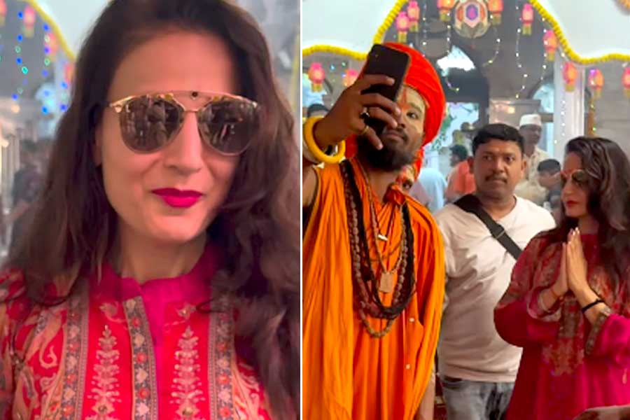 Ameesha Patel Visits Juhu Shiv Temple, Security Gaurd Pushes 'Dhongi Babas'