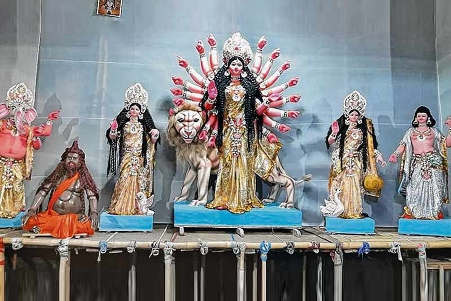 Villagers are celebrating Durga Puja in February at Amta
