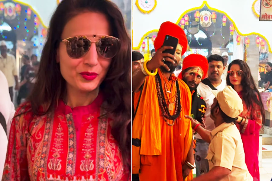 Ameesha Patel Visits Juhu Shiv Temple, Security Gaurd Pushes 'Dhongi Babas'