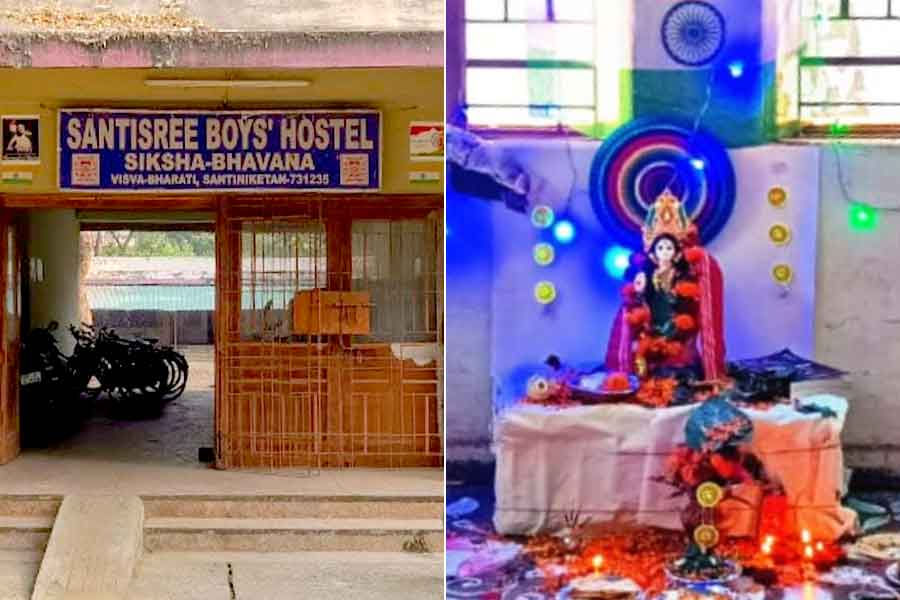 Saraswati puja at the hostel breaking the tradition of Visva Bharati