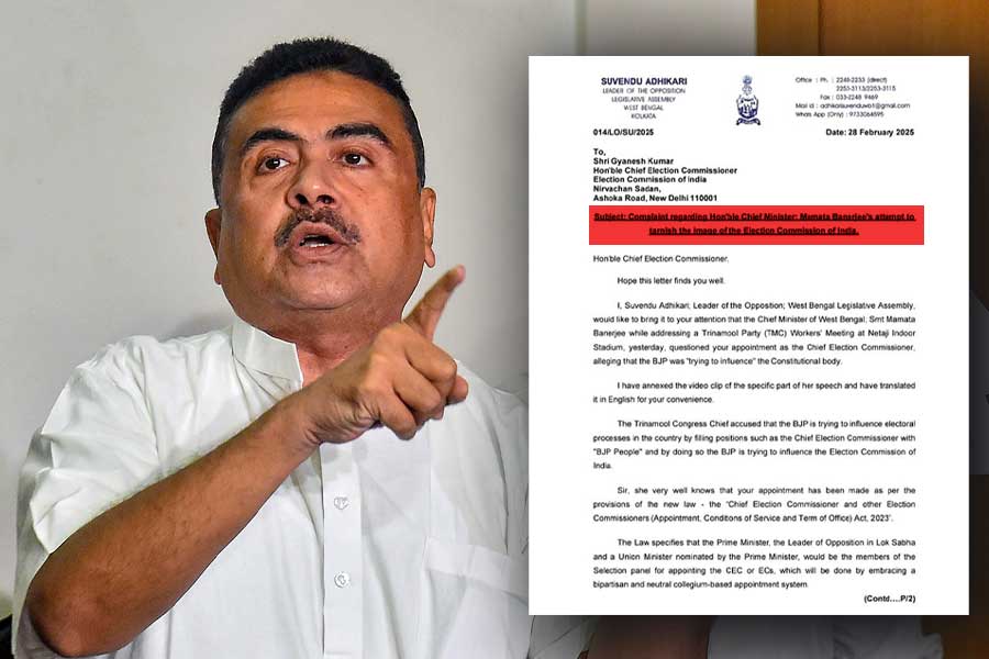 Suvendu Adhikari writes to chief election commissioner